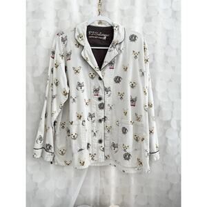 PJ Salvage Pawsitive Dog Faces Pet Pajama TOP Cotton Flannel Large